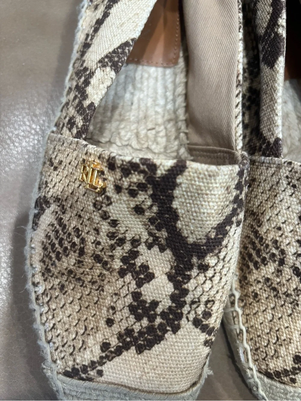 Ralph Lauren Women's Snake-Print Espadrilles in Beige and Brown